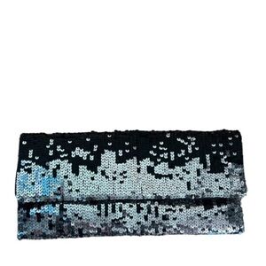 Vanessa Black Silver Sequin Evening Bag Purse Chain‎ Strap Convertible Clutch